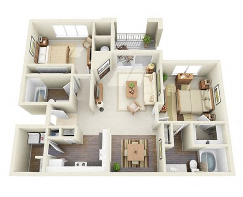Monet 2 Bedroom 2 Bathroom 3D Floor Plan in Adams 12 Five Star School District